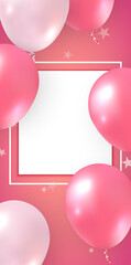 Wall Mural - Elegant rose pink ballon and ribbon flag set of Happy Birthday celebration card banner template