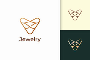 Luxury gold jewel logo in line shape represent expansive and precious