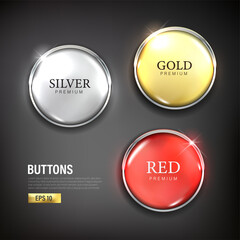 Wall Mural - button set circle modern color gold silver and red