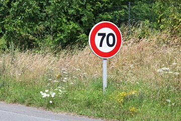 Speed limit traffic sign 70 in France