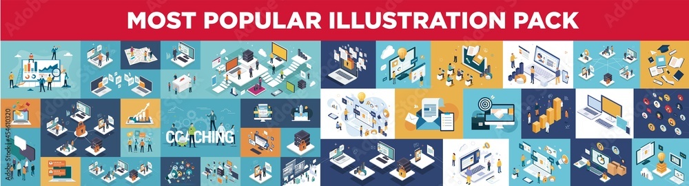 Most popular illustration pack : business, marketing, seo, network, teamwork, ... - obrazy, fototapety, plakaty 