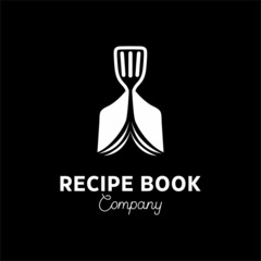 Wall Mural - Cookbook logo icon symbol with recipe book with cook and in simple negative space style logo