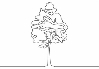 Wall Mural - Tree logo continuous one line drawing of nature tree vector illustration