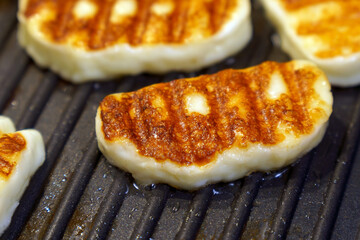 Traditional Greek Grilled Hallumi Cheese it can be fried or grilled.