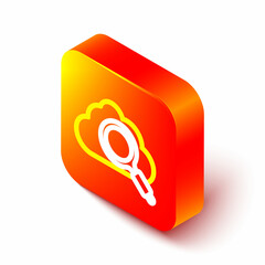 Aufkleber - Isometric line Search cloud computing icon isolated on white background. Magnifying glass and cloud. Orange square button. Vector