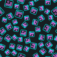 Poster - Line Loading a data window with a progress bar icon isolated seamless pattern on black background. Vector