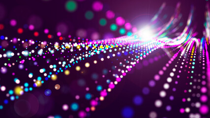 Poster - Futuristic wave on dark background. Colored pattern of connection dots and lines. Technology Banner. 3D Widescreen
