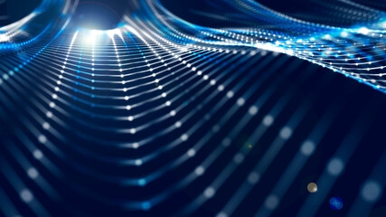 Poster - Futuristic illustration of dots on a dark background. Big data digital code. Technological or scientific banner. 3D