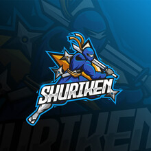 Blue Ninja Holding Sword Mascot Esport Logo Design