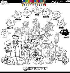 Wall Mural - basic colors color book with group of Halloween characters