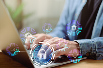 Aufkleber - Cyber Security Data Protection Business Technology Privacy and networking concept. information security and encryption, secure access to user's personal information, secure Internet access.