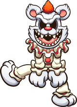 Evil Clown Teddy Bear Dancing And Smiling. Vector Clip Art Illustration With Simple Gradients. All In A Single Layer.  
