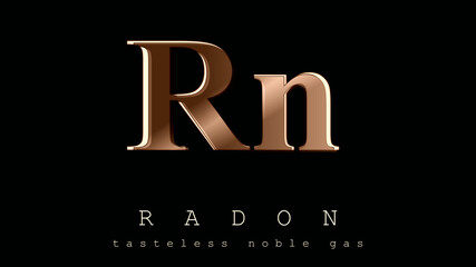 Wall Mural - Rn symbol. RADON, a contaminant that affects indoor air quality worldwide. Simplicity and elegance in the icon in ocher tones and design effects. Distinguished black background.