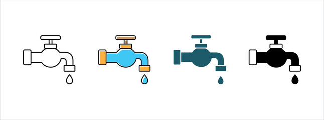 Water faucet icon set. Water tap vector icons set.