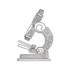 Poster - Single one line drawing microscope icon. Virus medical research test. Hospital professional lab. Chemical laboratory. Swirl curl style. Modern continuous line draw design graphic vector illustration