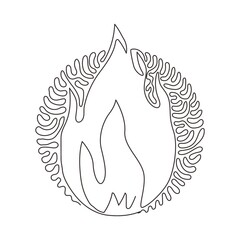Poster - Continuous one line drawing fire, flame. Red flame in abstract style. Flat fire. Modern art isolated graphic. Fire sign. Swirl curl circle background style. Single line draw design vector graphic