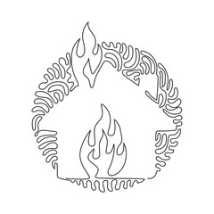 Poster - Continuous one line drawing fire line icon. House building in flames. Insurance symbol from accident prevention. Swirl curl circle background style. Single line draw design vector graphic illustration