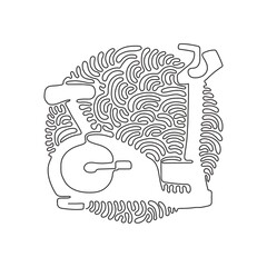 Poster - Single one line drawing bicycle exercise machine. Stationary exercise bike gym. Static bike for workout. Swirl curl circle background style. Continuous line draw design graphic vector illustration