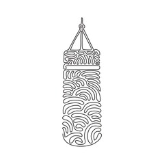 Wall Mural - Single one line drawing black punching bag logo isolated. Hitting bag for boxing training. Boxing equipment exercise. Swirl curl style. Modern continuous line draw design graphic vector illustration