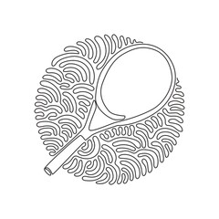 Poster - Continuous one line drawing tennis racket - tennis gear for game. Tennis court sport. Tennis as sport or hobby. Swirl curl circle background style. Single line draw design vector graphic illustration