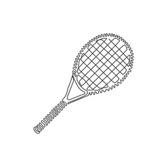 Poster - Continuous one line drawing tennis racket, tennis gear for game. Tennis court sport. Tennis as sport, hobby, classes. Outdoor activity. Swirl curl style. Single line design vector graphic illustration