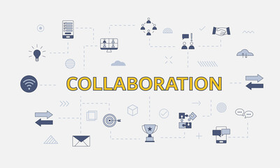 Wall Mural - business collaboration concept with icon set with big word or text on center