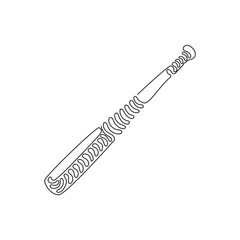 Poster - Single continuous line drawing wooden baseball bat. American sport game equipment. Realistic baseball bat. Outdoor sport. Swirl curl style. Dynamic one line draw graphic design vector illustration