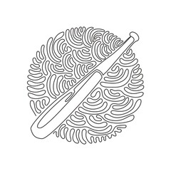 Poster - Single continuous line drawing wooden baseball bat. American sport game equipment. Realistic baseball bat. Swirl curl circle background style. Dynamic one line draw graphic design vector illustration