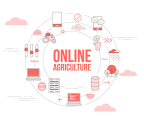 online agriculture concept with icon set template banner and circle round shape