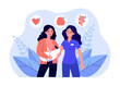 Midwife and young mother breastfeeding her baby. Flat vector illustration. Newborn tested for healthy functioning of nervous, digestive, cardiac systems. Screening, health, childbirth concept
