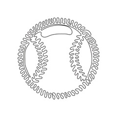 Poster - Single continuous line drawing leather baseball ball. American traditional sports game. Baseball ball and bats. Swirl curl circle background style. One line draw graphic design vector illustration
