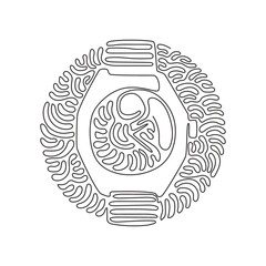 Poster - Single one line drawing luxury steel watch with black fabric strap. Classic silver men wrist watch with metallic watchband. Swirl curl circle background style. Continuous line draw design graphic