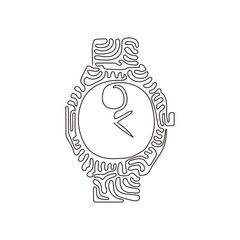 Poster - Single continuous line drawing luxury steel watch with black fabric strap. Classic silver men wrist watch with metallic watchband. Swirl curl style. One line draw graphic design vector illustration