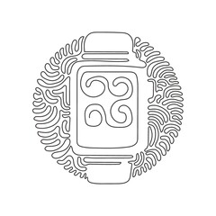 Poster - Continuous one line drawing Smart watch device display with app icons. Smart watch wearable technology. Swirl curl circle background style. Single line draw design vector graphic illustration