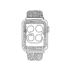 Poster - Continuous one line drawing Smart watch device display with app icons. Smart watch wearable technology. Modern device technology. Swirl curl style. Single line draw design vector graphic illustration