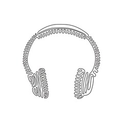 Poster - Single one line drawing Modern style headphones. Audio headset. Stylish modern headphones with earmuffs. Swirl curl style concept. Modern continuous line draw design graphic vector illustration