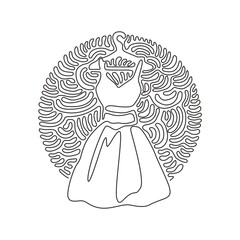 Poster - Continuous one line drawing elegant dress on shoulders icon. Dress hanger. Clothing store. Fashion boutique. Swirl curl circle background style. Single line draw design vector graphic illustration