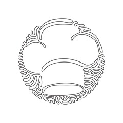 Poster - Continuous one line drawing chef hat or cap in sketch. Kitchen staff uniform headwear for restaurant or cafe. Swirl curl circle background style. Single line draw design vector graphic illustration