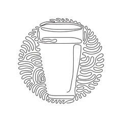 Poster - Continuous one line drawing soft drink in glass. Cold soda to crave for refreshing feeling. Drink to quench thirst. Swirl curl circle background style. Single line design vector graphic illustration