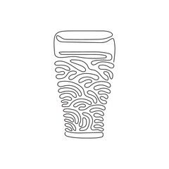 Poster - Single continuous line drawing soft drink in glass. Cold cola soda to crave for refreshing feeling. Drink to quench thirst. Swirl curl style. Dynamic one line draw graphic design vector illustration