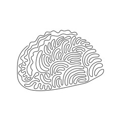 Poster - Continuous one line drawing tacos traditional Mexican fast food with tortilla, meat, vegetables, lettuce, cheese, tomato, sauce. Swirl curl style. Single line draw design vector graphic illustration