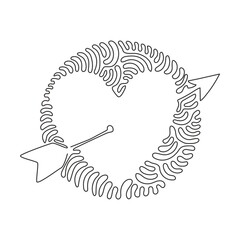 Poster - Continuous one line drawing heart with arrow icon doodle style. Vector illustration. Romantic decoration logo. Swirl curl circle background style. Single line draw design vector graphic illustration