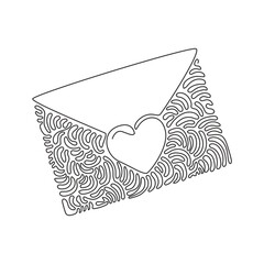 Poster - Continuous one line drawing envelope sealed with heart. Love letter or affectionate greeting card. Messages of love, happiness. Swirl curl circle style. Single line design vector graphic illustration