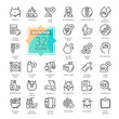 Web Set of Nutrition, Healthy food and Detox Diet Vector Thin Line Icons. Contains such Icons as Obesity, Caunt Calories, Palm oil free, Probiotics and more. Outline icons collection. Simple vector