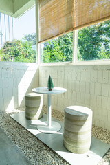 Sticker - empty table and chair in coffee shop cafe