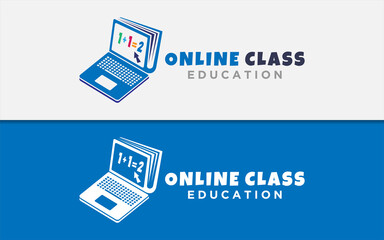 Poster - Online Class Education Logo. Abstract Keyboard Shape Combined with School Book As The Laptop Shape. Vector Logo Illustration.