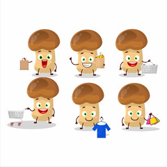 Canvas Print - A Rich straw mushroom mascot design style going shopping