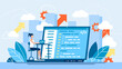 © Yurii - Concept of script coding, programming. A programming language. Programmer working on web development on the laptop. Software developers. Flat modern cartoon illustration. Workplace of the programmer.