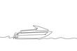Single one line drawing motor boat or small boat with outboard motor. Sea or river ship, flat icon. Sea and river vehicles. Water transport. Continuous line draw design graphic vector illustration
