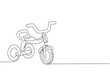 Single one line drawing kids tricycle. Children tricycle transportation. Tricycle, children bicycle. Sketch scratch board imitation. Modern continuous line draw design graphic vector illustration